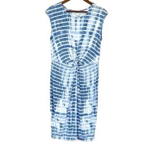 Liz Claiborne popover dress, sleeves, crew neck,  stretchy knit fabric, midi